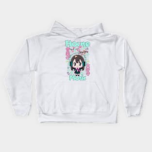 HOUSE MUSIC  - Cute Kawaii Character (teal/pink) Kids Hoodie